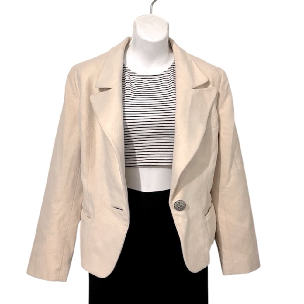 WHIVY Vintage Womens Fitted Cropped One Button Cream Blazer M